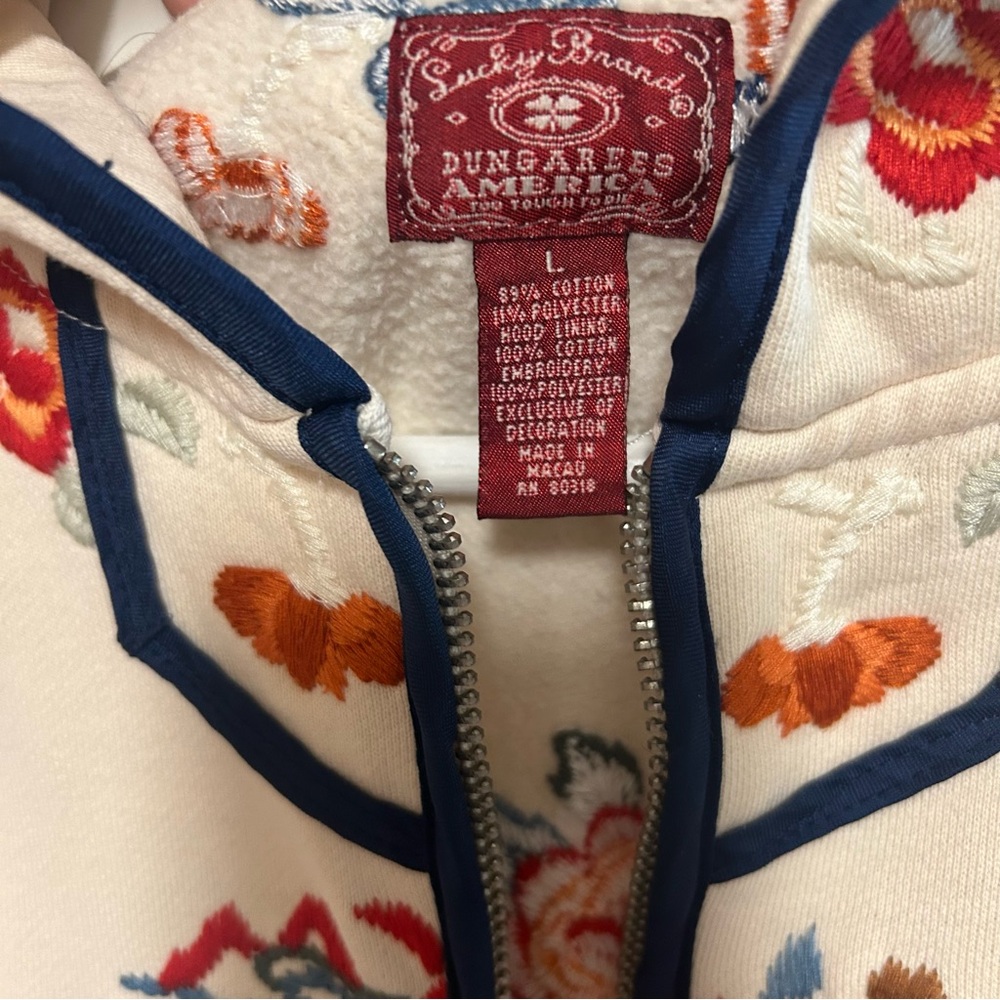 Y2K lucky brand L zip up hoodie Asian design floral embroidery sweatshirt boho - Picture 4 of 14